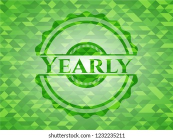 Yearly green emblem. Mosaic background