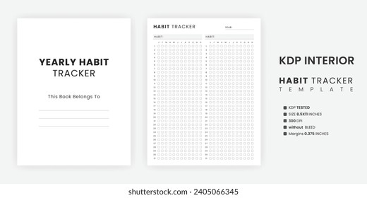 Jährliches Design des Habit-Tracker-Printable-Kalenderbogens 