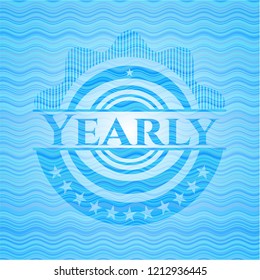 Yearly light blue water wave emblem background.