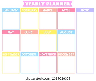 Yearly and monthly planners templates.Printable blank calendar.Schedule for planning for the month.Bullet journal.Business organizer page.Vector illustration isolated.Graphic design.