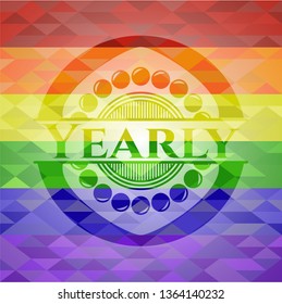 Yearly on mosaic background with the colors of the LGBT flag
