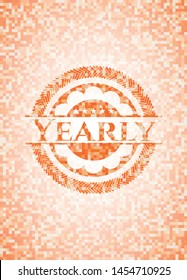 Yearly orange tile background illustration. Square geometric mosaic seamless pattern with emblem inside.