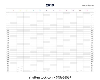 Yearly planner 2019 calendar for companies and private use