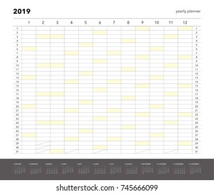Yearly planner 2019 calendar for companies and private use