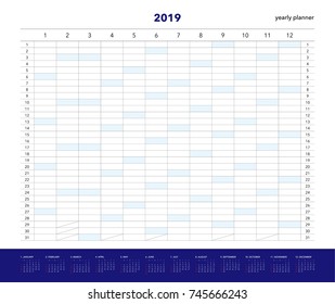 Yearly planner 2019 calendar for companies and private use