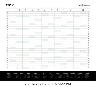 Yearly planner 2019 calendar for companies and private use