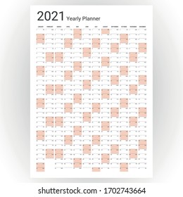 Yearly planner 2021vector calendar printing