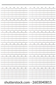 A yearly planner or calendar with daily one-line notes