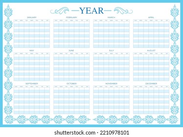 Yearly planner calendar design template vector.