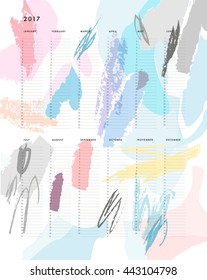Yearly Planner Calendar with Vertical Months on white background. Universal template can be used for any year. Creative Organizer and Schedule. Vector