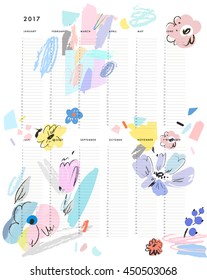 Yearly Planner Calendar with Vertical Months on white background. Universal template can be used for any year. Creative Organizer and Schedule. Vector