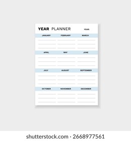 Yearly planner form featuring minimal design for organizing dates. ideal for scheduling and planning.