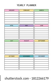 Yearly planner page a4 size, printable page for diary, notebook, organiser