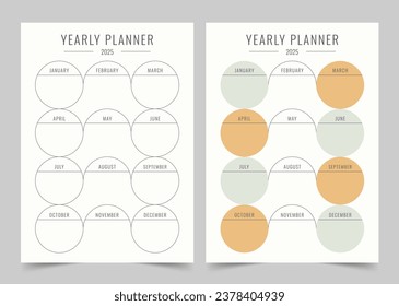 Yearly Planner Template, Modern Planner Template Set, Vector Planner