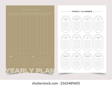 Yearly Planner Template, Modern Planner Template Set, Vector Planner