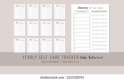 Yearly self-care tracker planner kdp interior template design