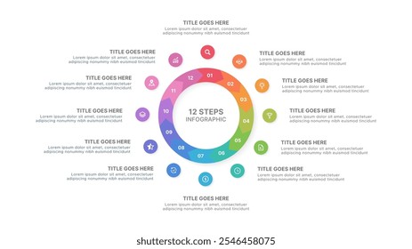 Modelo de design infográfico de círculo de linha do tempo anual com doze opções