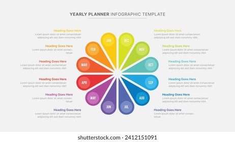 Plantilla Infográfica de Flor Circular de Planeamiento de Línea de Tiempo Anual con 12 Meses