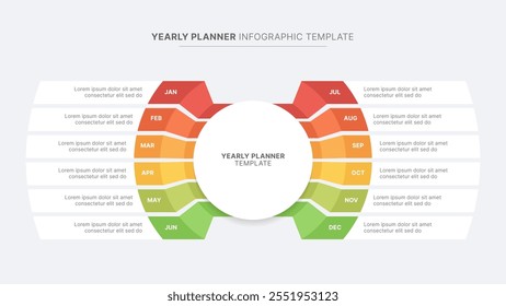 Modelo de Infográfico de Flor Circular do Planejador de Linha do Tempo Anual com 12 Meses