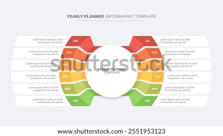 Yearly Timeline Planner Circular Flower Infographic Template with 12 Months