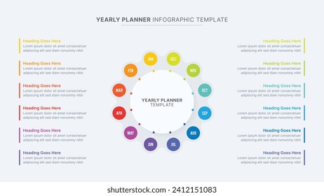 Yearly Timeline Planner Circular Infographic Template with 12 Months