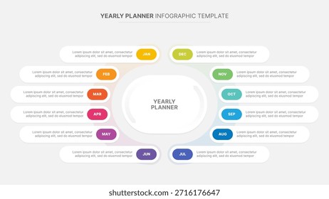 Yearly Timeline Planner Organizer Circular Infographic Template with 12 Months