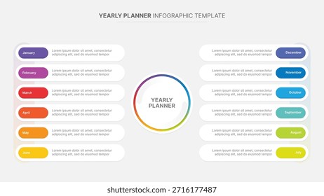 Yearly Timeline Planner Organizer Circular Infographic Template with 12 Months