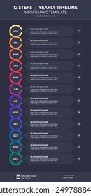 Yearly Timeline Planner Organizer, Process Workflow Infographic Template with 12 Data Points