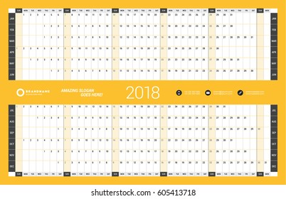 Yearly Wall Calendar Planner Template for 2017 Year. Vector Design Print Template. Week Starts Sunday