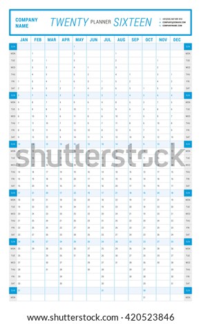 yearly wall calendar planner template 2016 stock vector royalty