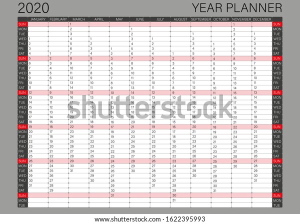 Yearly Wall Calendar Planner Template 2020 Stock Vector (Royalty Free ...