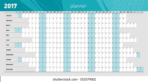 Yearly Wall Planner For 2017 Year. Template. Vector Illustration .eps10