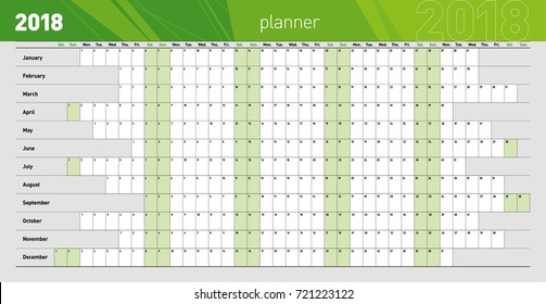 Planejador de parede anual para o ano 2018. Modelo. Ilustração vetorial .eps10