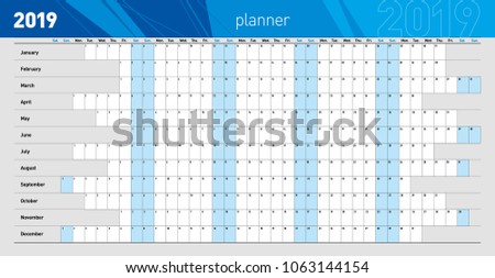 Yearly Wall Planner 2019 Year Template Stock Vector ...