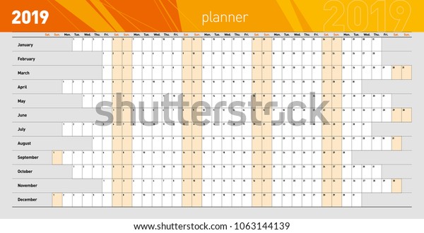 Yearly Wall Planner 2019 Year Template Stock Vector Royalty Free 1063144139