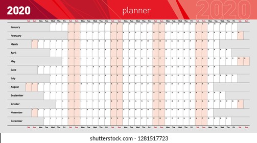 Yearly wall planner for the 2020 year. Template. Vector illustration .eps10 - Vector 
