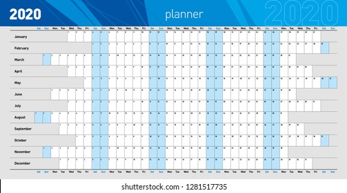 Yearly wall planner for the 2020 year. Template. Vector illustration .eps10 - Vector 