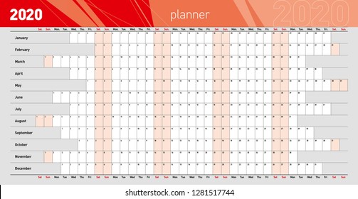 Yearly wall planner for the 2020 year. Template. Vector illustration .eps10 - Vector 