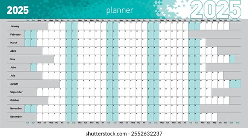 Yearly wall planner for the 2025 year. Template. Vector illustration .eps10