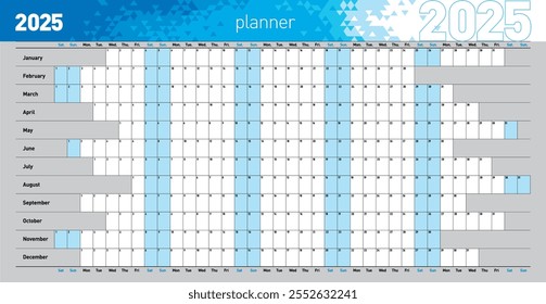 Yearly wall planner for the 2025 year. Template. Vector illustration .eps10