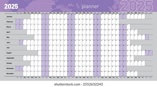 Jahresplaner für das Jahr 2025. Vorlage. Vektorgrafik .eps10