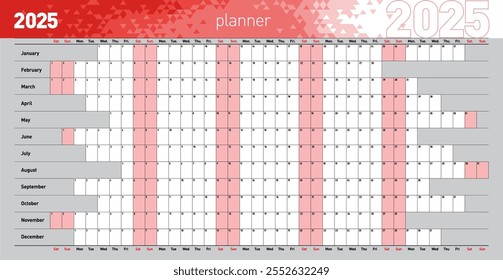 Jahresplaner für das Jahr 2025. Vorlage. Vektorgrafik .eps10