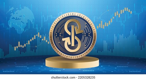 Yearn Finance YFI crypto currency coin logo and symbol over financial infographic background. Futuristic technology vector illustration banner and wallpaper 