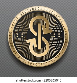 Yearn Finance (YFI) cryptocurrency golden coin isolated in transparent background. Virtual currency token symbol vector illustration based on cryptography and block chain technology.