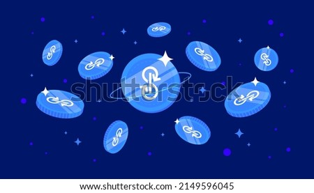 yearn.finance (YFI) coins falling from the sky. YFI cryptocurrency concept banner background.