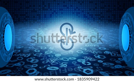Yearn.finance YFI token symbol of the DeFi system shining in the rays of light. Cryptocurrency logo icon. Decentralized finance programs. Vector EPS10.
