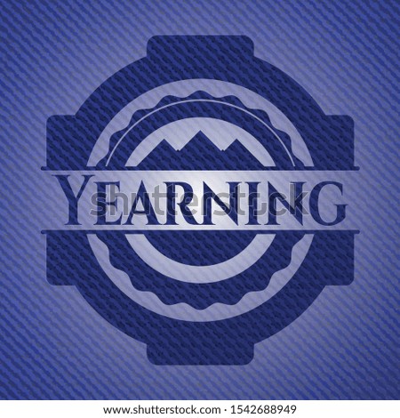 Yearning emblem with jean texture. Vector Illustration. Detailed.