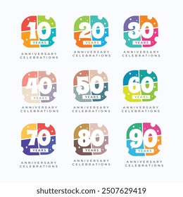 Años Aniversario Celebración Set Vector Plantilla Diseño Ilustración