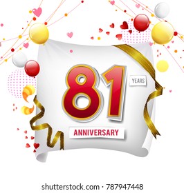 years anniversary vector illustration, banner, flyer, logo, icon, symbol. Graphic design element with flag, balloon, ribbon, confetty. Birthday greeting, event celebration