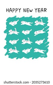 【New year's card 2022】 Hand-painted tiger illustration card frame-blue